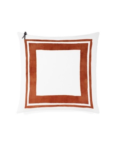 Coussin coton lavé blanc/terre cuite 50x50