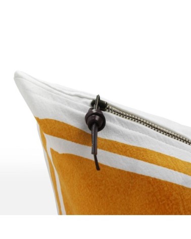 Coussin coton lavé blanc/moutarde 50x70