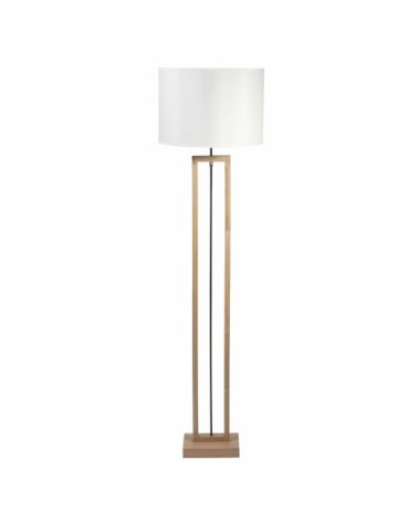 Lampadaire en bois d'hévéa et abat-jour blanc H165