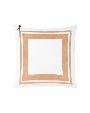 Coussin coton lavé blanc/chameau 50x50