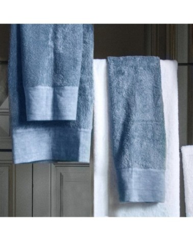 Serviette de toilette finition lin lavé turquoise 100x150