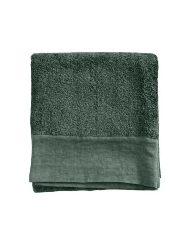 Serviette de toilette finition lin lavé vert anglais 70x140