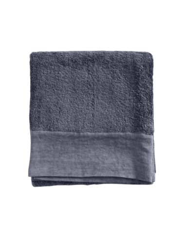 Serviette de toilette finition lin lavé bleu pierre  70x140