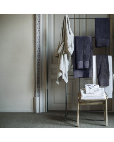 Serviette de toilette finition lin lavé bleu pierre  70x140