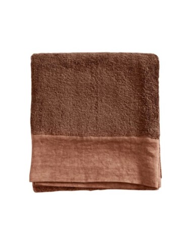 Serviette de toilette finition lin lavé terre cuite 70x140