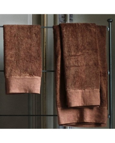 Serviette de toilette finition lin lavé terre cuite 70x140