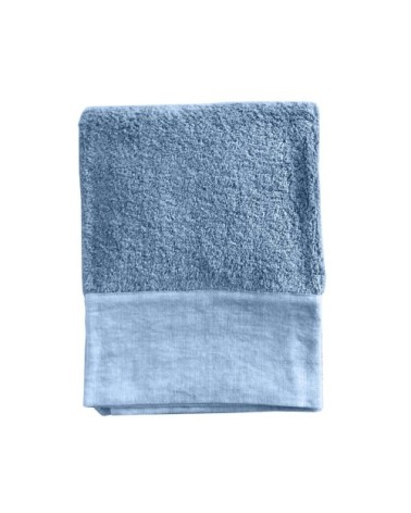 Serviette de toilette finition lin lavé turquoise 70x140