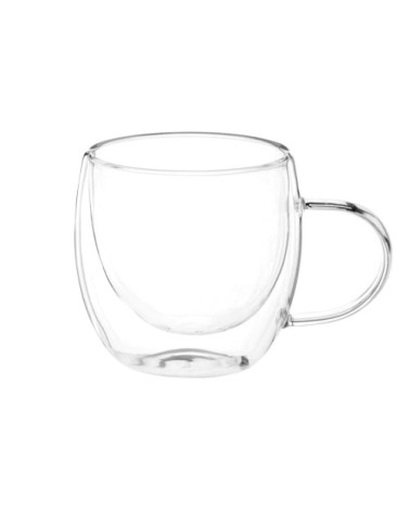Tasses à café double paroi en verre transparent (x6) et support en métal noir