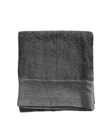 Serviette de toilette finition lin lavé gris plomb  70x140