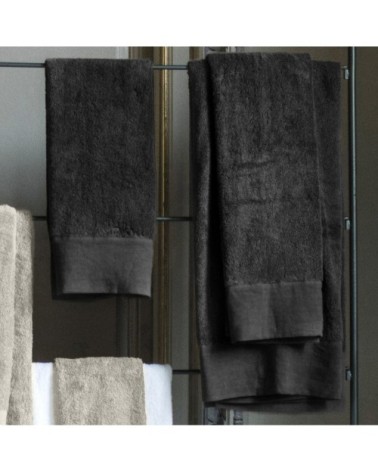 Serviette de toilette finition lin lavé gris plomb  70x140