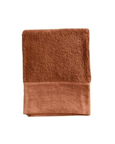 Serviette de toilette finition lin lavé orange foncé 50x100