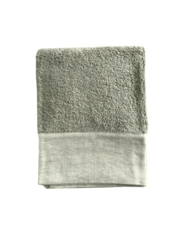 Serviette de toilette finition  lin lavé kaki 100x150