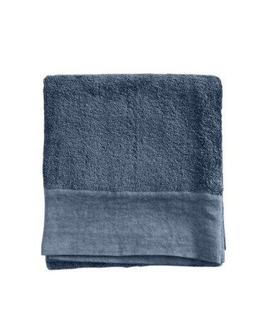 Serviette de toilette finition lin lavé bleu nuit 70x140