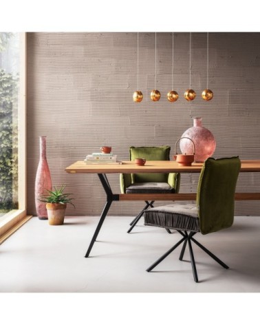 Chaise avec accoudoirs en velours vert, gris et acier