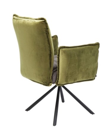 Chaise avec accoudoirs en velours vert, gris et acier