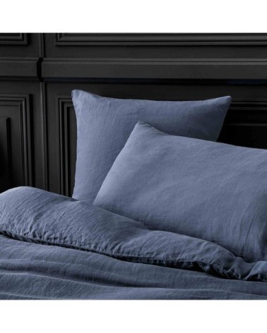 Taie d'oreiller lin lavé bleu nuit 65X65 CM