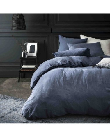 Taie d'oreiller lin lavé bleu nuit 65X65 CM