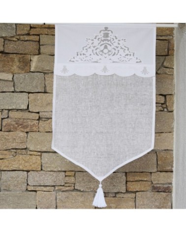 Brise bise en lin blanc et broderies 60X90 CM
