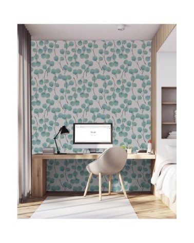 Papier peint panoramique en papier bleu céladon 240x270