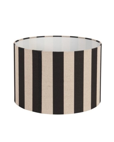 Abat-jour tambour en polyester recyclé à rayures noires et beige crème