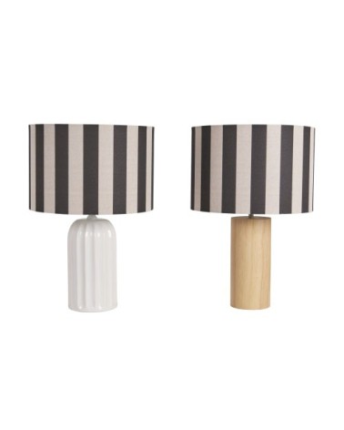 Abat-jour tambour en polyester recyclé à rayures noires et beige crème