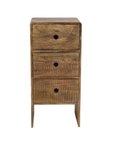 Petit meuble de rangement 3 tiroirs en manguier gravé main