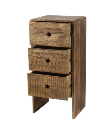Petit meuble de rangement 3 tiroirs en manguier gravé main
