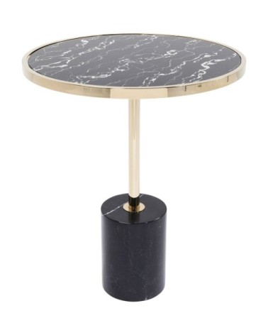 Table d'appoint verre effet marbre noir et acier doré D46