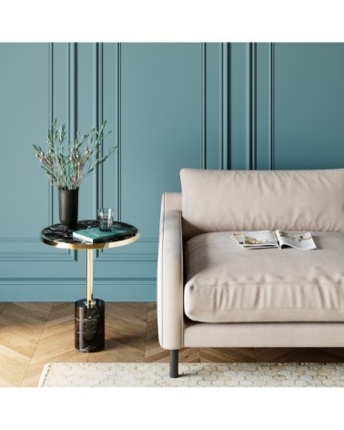 Table d'appoint verre effet marbre noir et acier doré D46