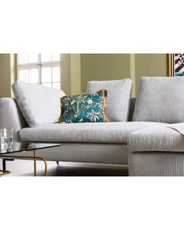 Coussin bleu imprimés singes et feuilles à franges 45x45