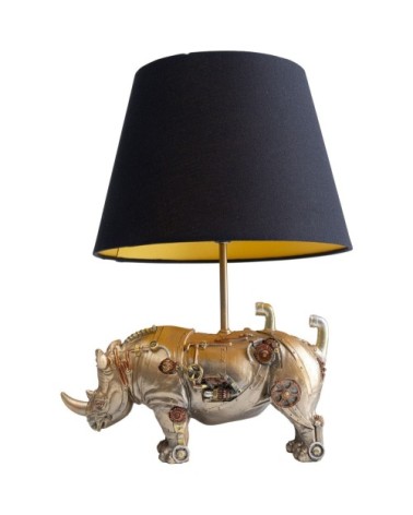 Lampe rhinocéros steampunk en polyrésine et abat-jour noir