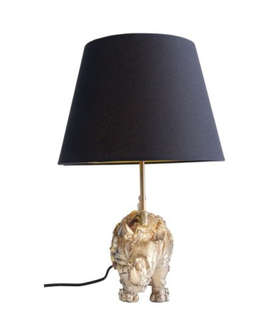 Lampe rhinocéros steampunk en polyrésine et abat-jour noir