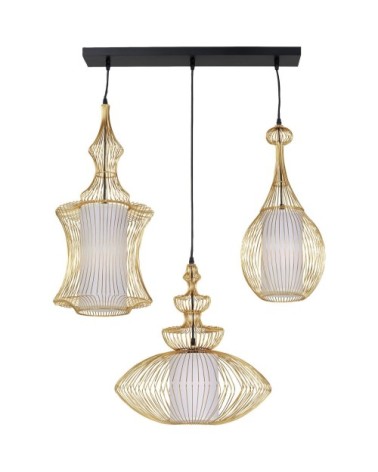 Suspension 3 abat-jours en acier doré