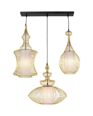 Suspension 3 abat-jours en acier doré