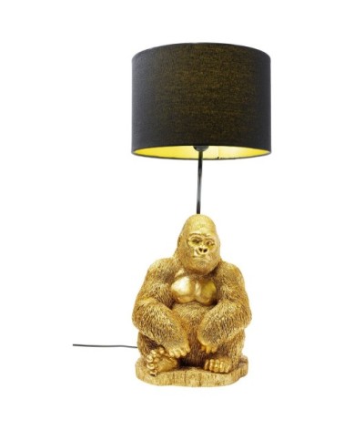 Lampe gorille en polyrésine dorée et abat-jour noir
