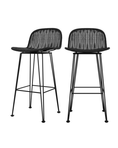 Chaise de bar 76 cm en résine tressée noire (lot de 2)
