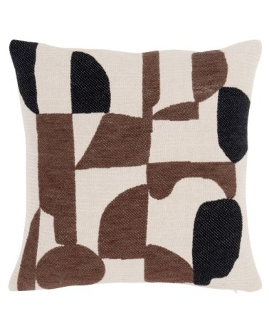 Housse de coussin, imprimé graphique écru, marron et noirs, 40x40