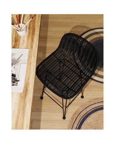 Chaise de bar mi-hauteur 63 cm en résine tressée noire (x2)