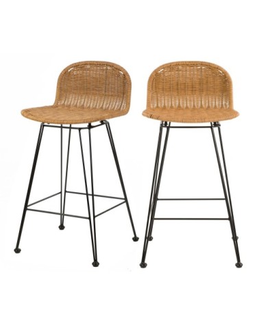 Chaise de bar mi-hauteur 63 cm en résine tressée marron (x2)