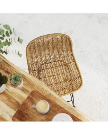 Chaise de bar mi-hauteur 63 cm en résine tressée marron (x2)