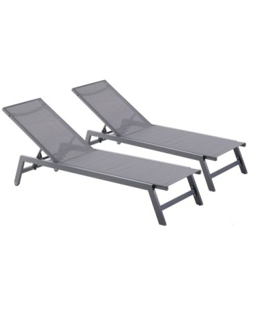 Lot de 2 transats avec roulettes gris foncé