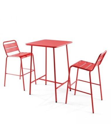 Ensemble tnsemble table de bar et 2 chaises hautes en métal orange