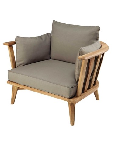 Fauteuil de jardin en acacia massif et coussins taupe