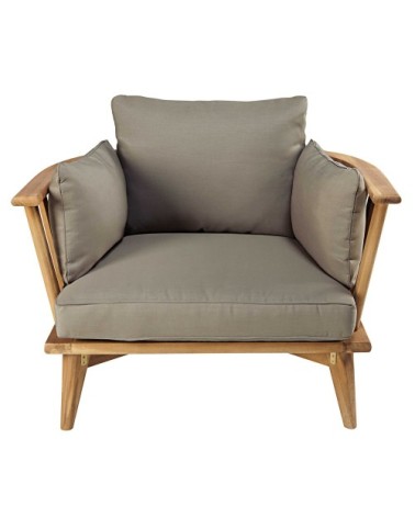 Fauteuil de jardin en acacia massif et coussins taupe