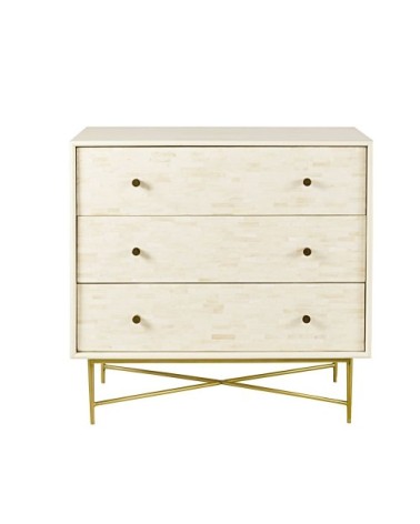 Commode 3 tiroirs crème et métal coloris laiton