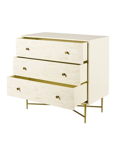 Commode 3 tiroirs crème et métal coloris laiton