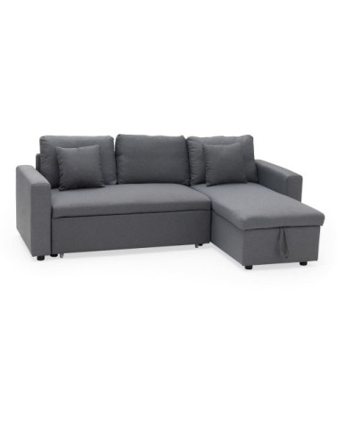 Canapé d'angle convertible 3 places en tissu gris