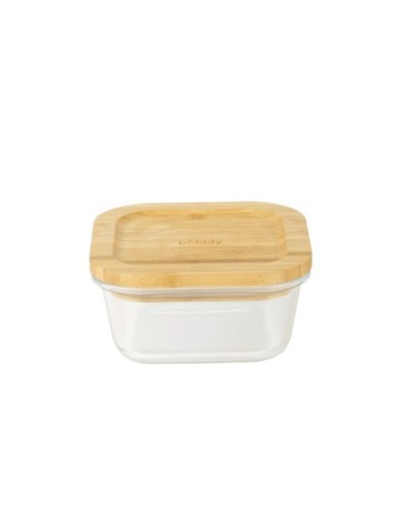 Boîte carrée en verre avec couvercle en bambou 13x13x6cm