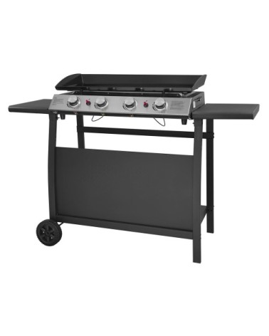 Plancha au gaz 4 brûleurs en acier noire sur chariot