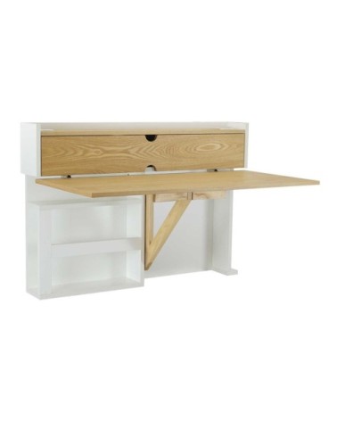 Bureau mural rabattable 100 cm bois et blanc